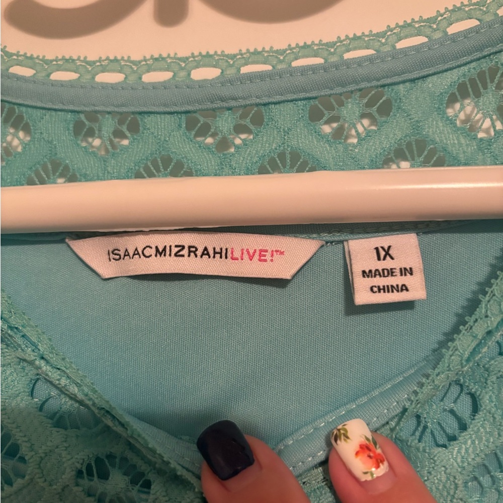 Isaac Mizrahi Turquoise Lace Mini Dress - Picture 3 of 4